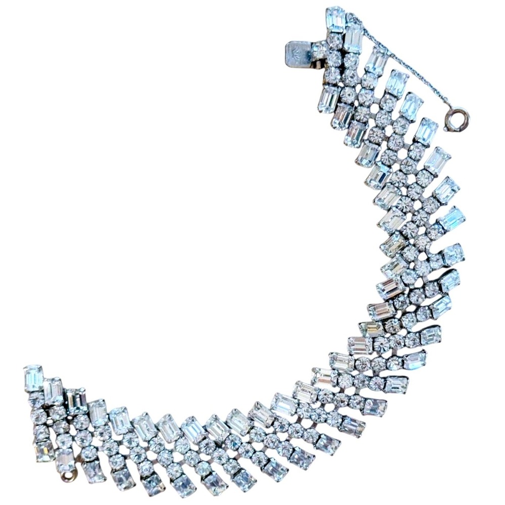 VTG Schofel & Co Art Deco bracelet Austria‎ Crystal Baguettes rhinestone signed